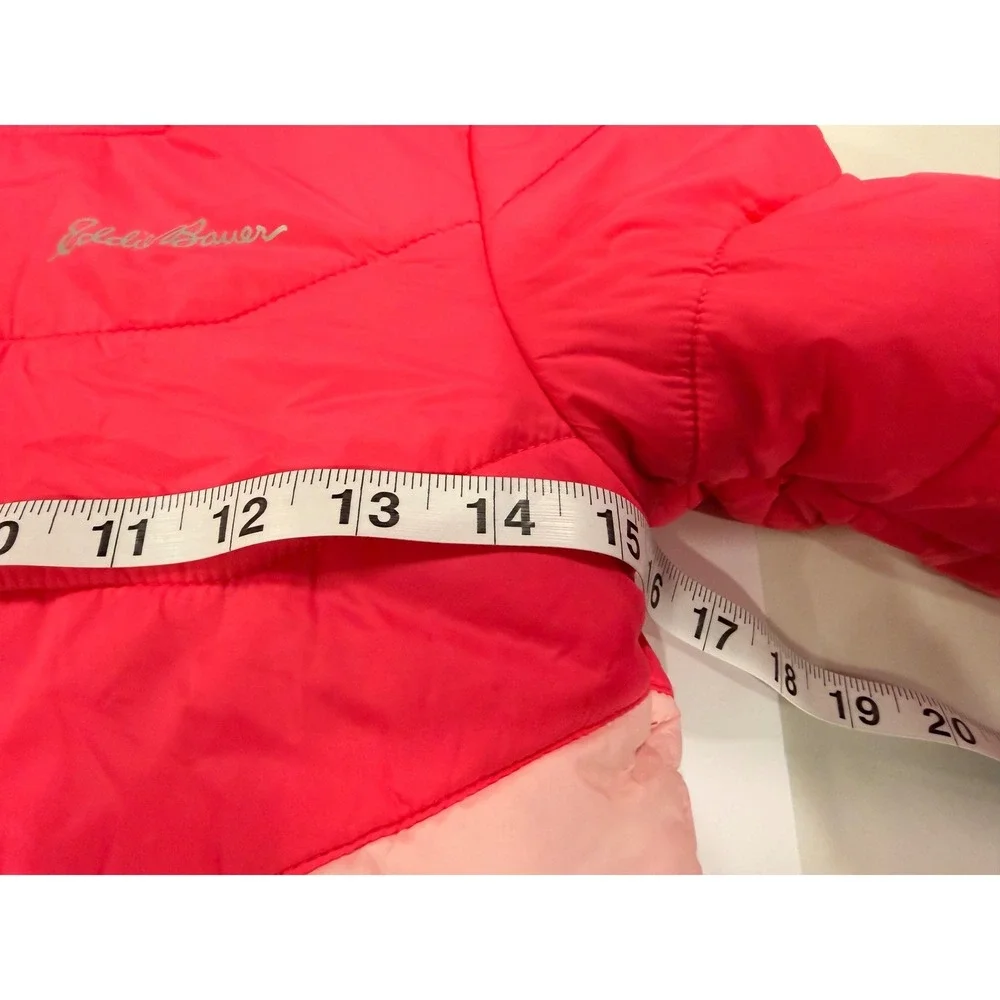 Eddie Bauer Kids Reversible Puffer Jacket Pink Faux Fur Hooded Coat S 7/8 NWOT